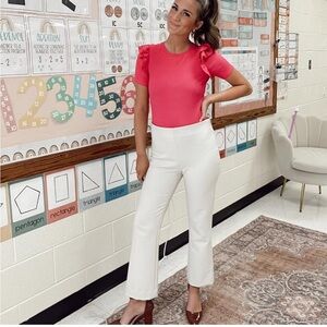 Zara White High-Rise Ankle Crop Wide-Leg Pants